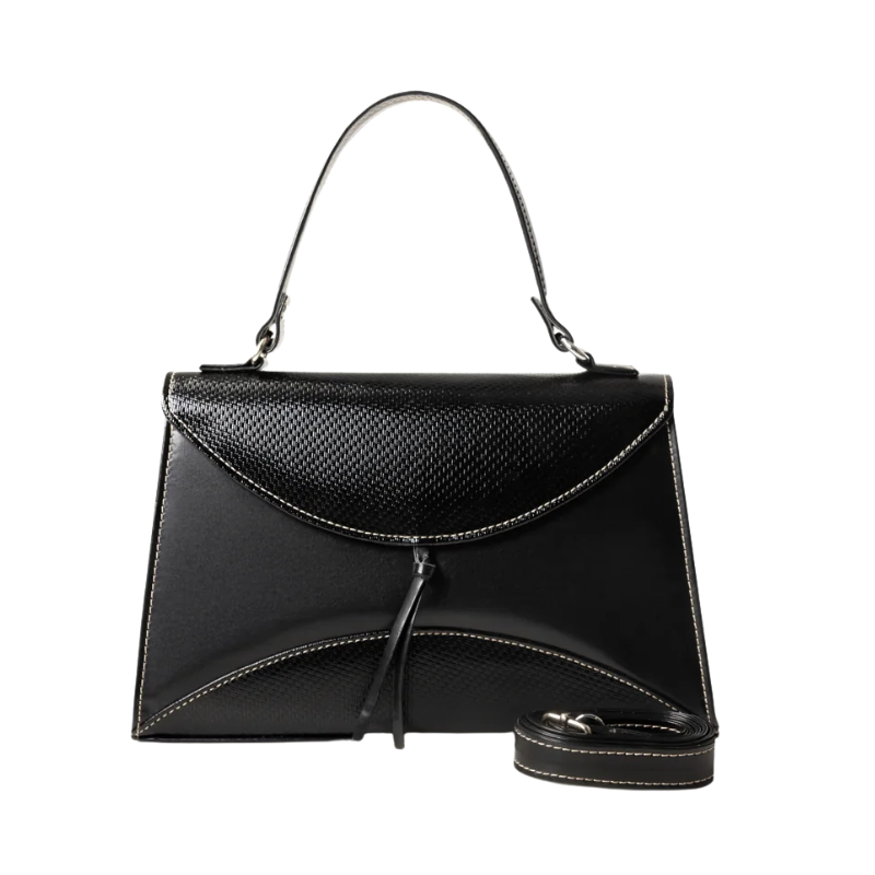 Black Handbag with Textured Faux Leather