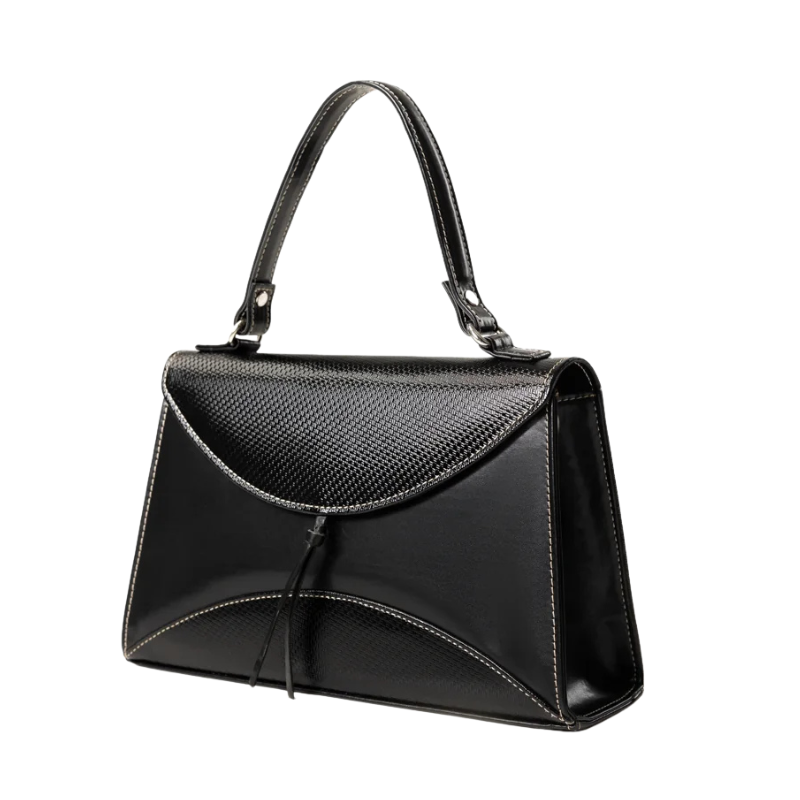 Black Handbag with Textured Faux Leather