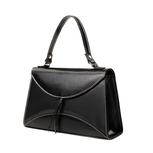 Black Handbag with Textured Faux Leather