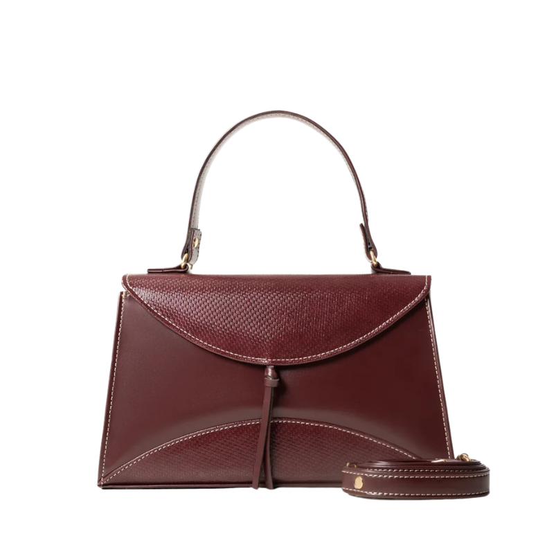 Maroon Handbag with Textured Faux Leather